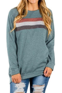 Contrast Stitching Round Neck Long Sleeve Sweater
