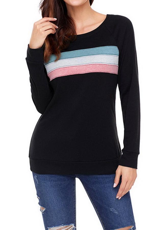Contrast Stitching Round Neck Long Sleeve Sweater