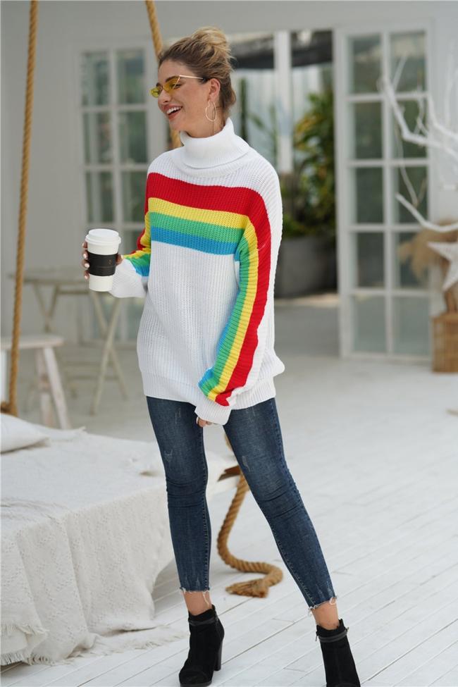 Rainbow Round Neck Loose Sweater