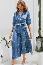 Load image into Gallery viewer, Polka Dot Wrap Puff Sleeve Dress
