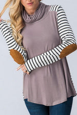 Load image into Gallery viewer, Patchwork Striped Fold Collar Long Sleeve Top
