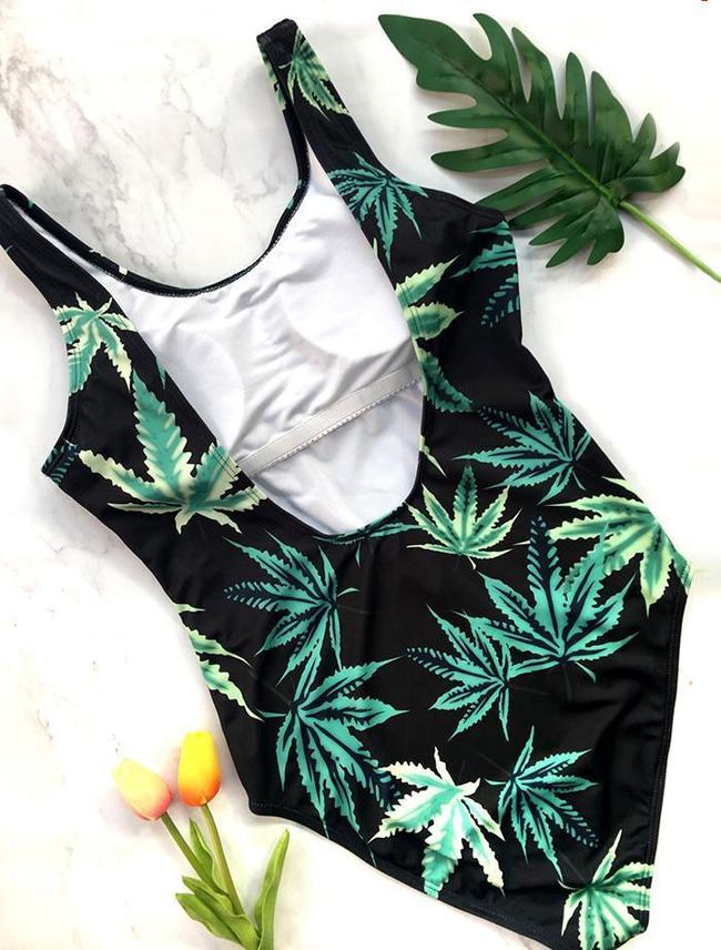 Leaves High Cut One-Piece Swimsuit