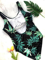 Load image into Gallery viewer, Leaves High Cut One-Piece Swimsuit
