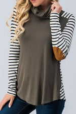 Load image into Gallery viewer, Patchwork Striped Fold Collar Long Sleeve Top
