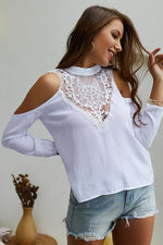 Load image into Gallery viewer, Plain Cold Shoulder Lace Blouse

