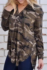 Load image into Gallery viewer, Long-Sleeved Camouflage Printed Hooded Loose Top
