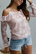 Load image into Gallery viewer, Cold Shoulder Long-Sleeved Lace Blouse

