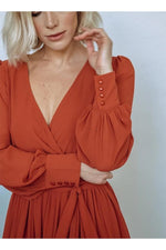 Load image into Gallery viewer, RUST LONG SLEEVES BELTED MAXI DRESS
