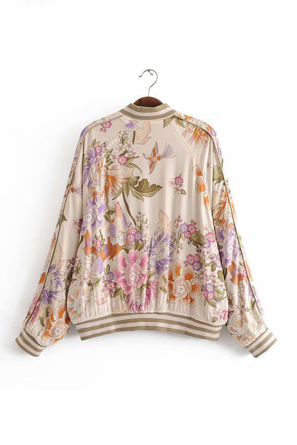 Floral Print Zip Up Jacket