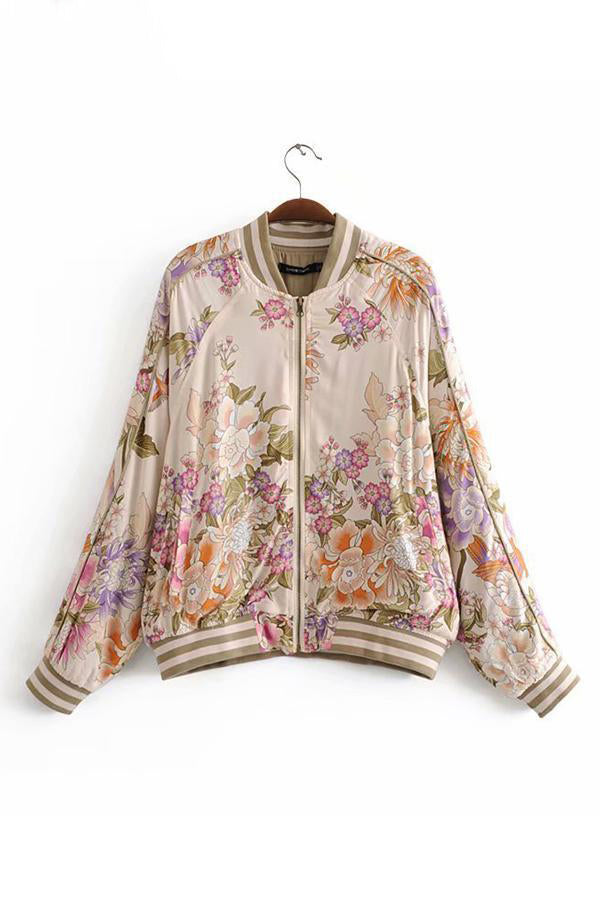 Floral Print Zip Up Jacket
