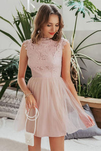 Embroidery Sleeveless Lace Short Dress