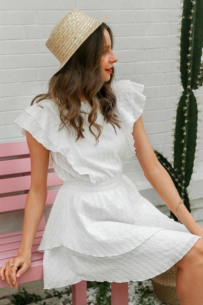 Elegant Crew Neck Ruffle Lace Dress