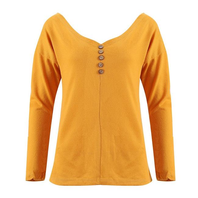 Solid Color V Neck Buttons Top