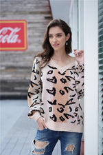 Load image into Gallery viewer, Leopard V Neck Loose Sweater
