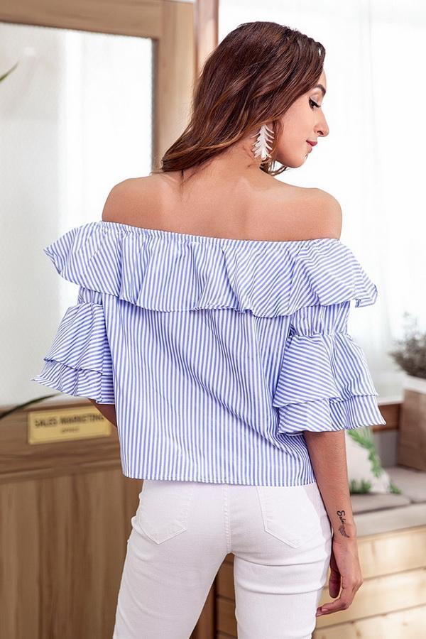 Off Shoulder Flounce Single Breasted Shirt