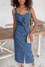 Load image into Gallery viewer, Sleeveless Button Long Denim Dress

