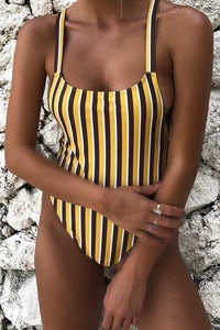 Striped Back Cross One-Piece Swimsuit