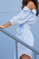 Load image into Gallery viewer, Split Half Sleeve Striped Shirt Dress
