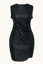 Load image into Gallery viewer, Black PU Leather Ruched Bodycon Dress
