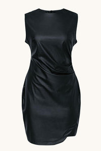 Black PU Leather Ruched Bodycon Dress
