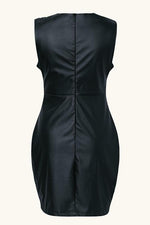 Load image into Gallery viewer, Black PU Leather Ruched Bodycon Dress
