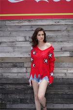 Load image into Gallery viewer, Star Print Frayed Hem Sweater
