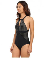Load image into Gallery viewer, Halter Design Black Striped Sexy Bikini Set

