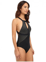 Load image into Gallery viewer, Halter Design Black Striped Sexy Bikini Set
