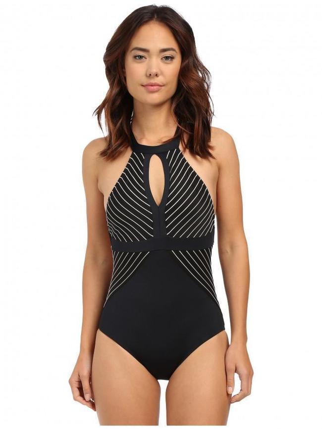 Halter Design Black Striped Sexy Bikini Set