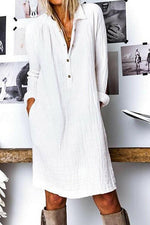 Load image into Gallery viewer, Linen Button Pockets Long Sleeve Dress
