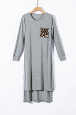 Load image into Gallery viewer, Leopard Patch Side Split Long Sleeve Midi Dress
