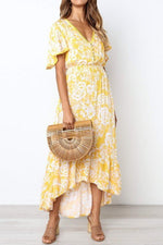 Load image into Gallery viewer, Floral Yellow Frill Hemline Maxi Dress
