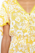 Load image into Gallery viewer, Floral Yellow Frill Hemline Maxi Dress

