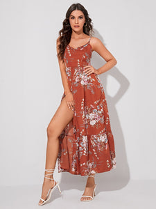Split Thigh Slip Floral Print Maxi Dress