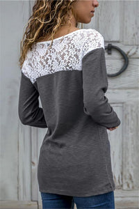 Round Neck Lace Patchwork Tee