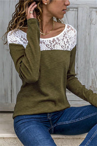 Round Neck Lace Patchwork Tee