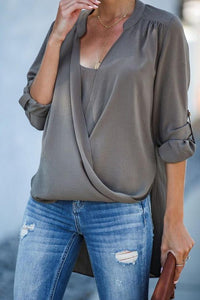 Loose Front-Middle Cross Seven-Sleeve Shirt