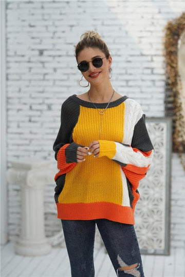 Color Block Cable Knit Sweater