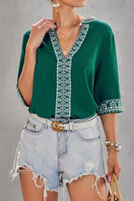Load image into Gallery viewer, V-Neck Ethnic Style Embroidered Lace Blouse
