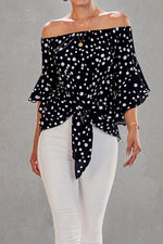 Load image into Gallery viewer, Printed Off-The-Shoulder Cropped Sleeves Knotted Top
