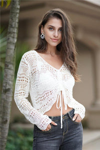 Drawstring Crop Beach Cover Up Top