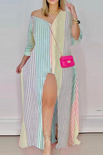 Load image into Gallery viewer, Loose Stripe Slit Shirt Maxi Dress
