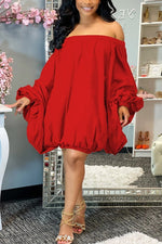 Load image into Gallery viewer, Off Shoulder Puff Long Sleeve Loose Dress
