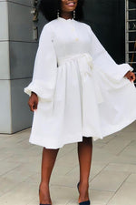 Load image into Gallery viewer, Lantern Sleeve Bow Tie Midi Dresses
