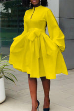 Load image into Gallery viewer, Lantern Sleeve Bow Tie Midi Dresses
