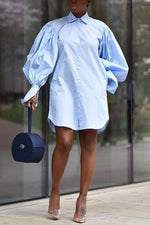 Load image into Gallery viewer, Puff Sleeve Button Shirt Dress
