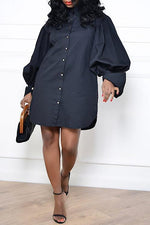 Load image into Gallery viewer, Puff Sleeve Button Shirt Dress
