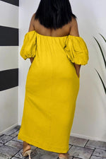 Load image into Gallery viewer, Off Shoulder Puff Sleeve Slit Maxi Dress
