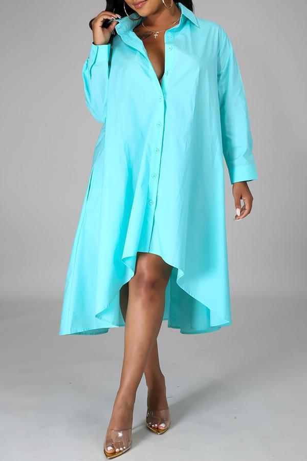 Solid High Low Button Tunic Dress