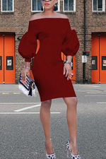 Load image into Gallery viewer, Off Shoulder Puff Sleeve Bodycon Dress
